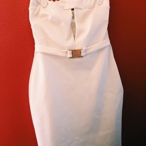 Strapless mini dress with gold belt
